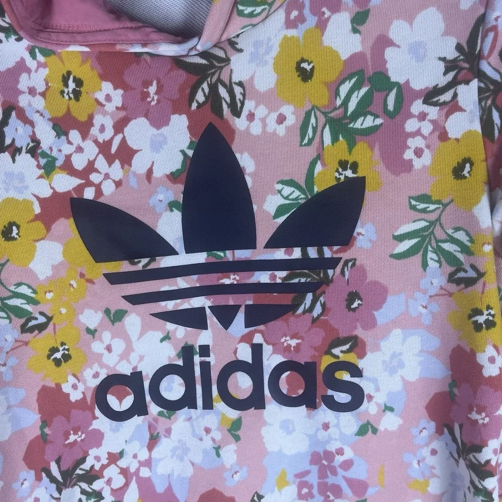 ADIDAS‎ Girls Graphic Hoodie Sz Medium Pink Floral Cotton